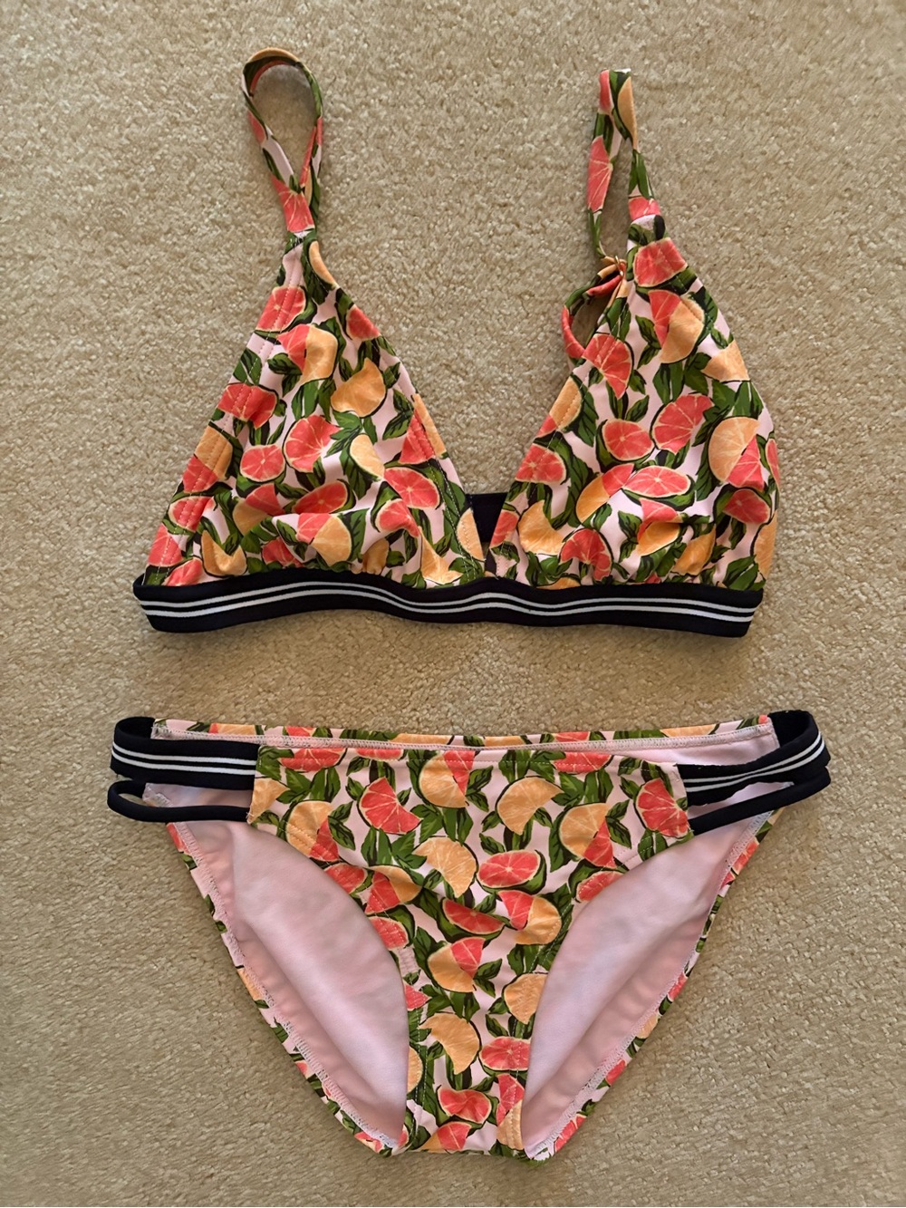 Xhilaration Pink Peach Floral Triangle Bikini Set